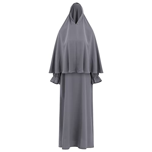 Odizli Gebetskleidung für Frauen Abaya Muslim Damen Muslimische Kleider Gebetskleid Islamische Langarm Namaz Elbisesi Khimar Kaftan Ramadan Burka Ganzkörper Lang Robe mit Hijab Jilbab Dunkelgrau M/L von Odizli