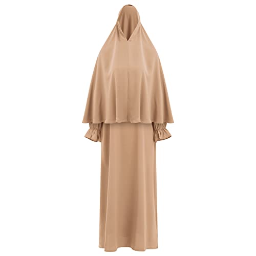 Odizli Gebetskleidung für Frauen Abaya Muslim Damen Muslimische Kleider Gebetskleid Islamische Langarm Namaz Elbisesi Khimar Kaftan Ramadan Burka Ganzkörper Lang Robe mit Hijab Jilbab Khaki XL/XXL von Odizli