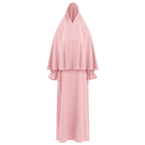 Odizli Gebetskleidung für Frauen Abaya Muslim Damen Muslimische Kleider Gebetskleid Islamische Langarm Namaz Elbisesi Khimar Kaftan Ramadan Burka Ganzkörper Lang Robe mit Hijab Jilbab Rosa XL/XXL von Odizli