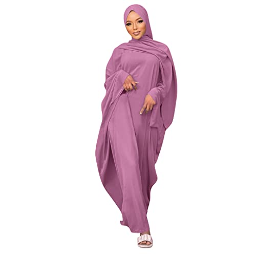 Odizli Gebetskleidung für Frauen Abaya Muslim Damen Muslimische Kleider Gebetskleid Langarm Islamische Namaz Elbisesi Jilbab Khimar Kaftan Ramadan Burka Ganzkörper Lang Robe Magenta Haben Hijab F von Odizli