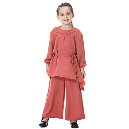 Odizli Gebetskleidung für Kinder Abaya Muslim Mädchen Muslimische Islamische Langarm Top + Lang Hose 2 Teiler Kaftan Khimar Namaz Elbisesi Ramadan Burka Ganzkörper Outfit Ziegelrot 7-8 Jahre von Odizli