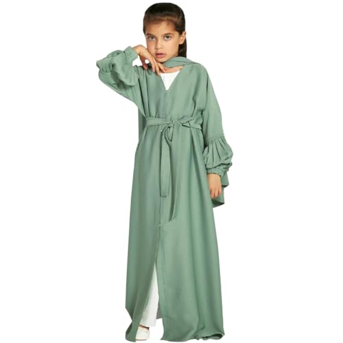 Odizli Gebetskleidung für Kinder Mädchen Abaya Muslim Islam Muslimische Kleider Langarm Cardigan + Hijab 2 Teilig Jilbab Kaftan Khimar Namaz Elbisesi Ramadan Burka Lang Gebetskleid Grün 5-6 Jahre von Odizli