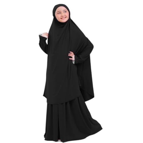 Odizli Gebetskleidung für Kinder Mädchen Abaya Muslim Islam Muslimische Spitze Langarm Hijab Lang Top + Maxi Rock Ramadan Outfit Jilbab Khimar Kaftan Burka Robe Lang Gebetskleid Schwarz 5-6 Jahre von Odizli