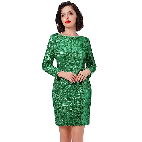 Odizli Glitzer Kleid Damen 3/4 Langarm Pailletten Kurz Bodycon Minikleid Frauen Etuikleid Business Hochzeit Hochzeitsgäste Festliche Silvester Party Coctailkleid Abendkleid Ballkleid Grün M von Odizli