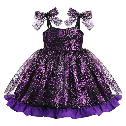 Odizli Halloween Kostüm Baby Mädchen Kinder Spinne Fledermäuse Verkleiden Ärmellos Prinzessin Kleid Tutu Tüllkleid Karneval Fasching Cosplay Faschingskostüm Fotoshooting Lila Spinne 12-18 Monate von Odizli