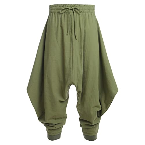 Odizli Haremshose Herren Pumphose Yogahose Hippie Aladinhose Leicht Luftig Sommerhosen Strandhose Palazzo Weite Goa Hose Yoga Hosen Indische Kleidung Pluderhose Festival Freizeithose Grün 5XL von Odizli