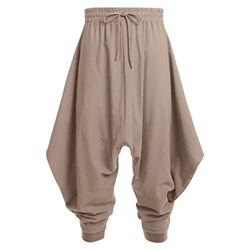 Odizli Haremshose Herren Pumphose Yogahose Hippie Aladinhose Leicht Luftig Sommerhosen Strandhose Palazzo Weite Goa Hose Yoga Hosen Indische Kleidung Pluderhose Festival Freizeithose Khaki 5XL von Odizli
