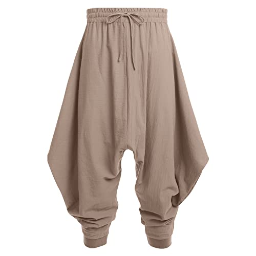 Odizli Haremshose Herren Pumphose Yogahose Hippie Aladinhose Leicht Luftig Sommerhosen Strandhose Palazzo Weite Goa Hose Yoga Hosen Indische Kleidung Pluderhose Festival Freizeithose Khaki L von Odizli