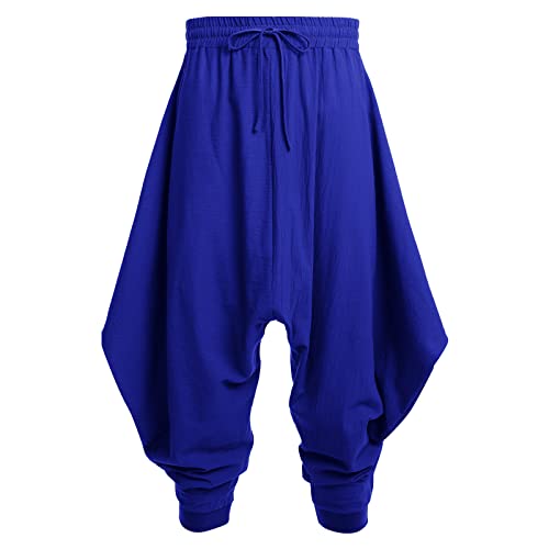 Odizli Haremshose Herren Pumphose Yogahose Hippie Aladinhose Leicht Luftig Sommerhosen Strandhose Palazzo Weite Goa Hose Yoga Hosen Indische Kleidung Pluderhose Festival Freizeithose Royal Blau M von Odizli