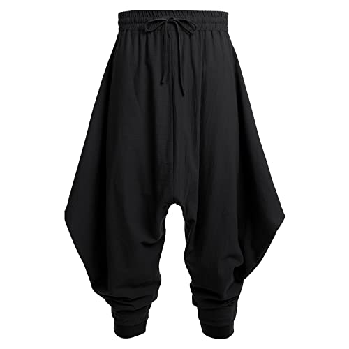 Odizli Haremshose Herren Pumphose Yogahose Hippie Aladinhose Leicht Luftig Sommerhosen Strandhose Palazzo Weite Goa Hose Yoga Hosen Indische Kleidung Pluderhose Festival Freizeithose Schwarz 5XL von Odizli