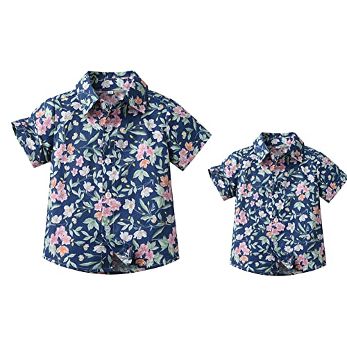 Odizli Hawaii Hemd Männer Herren Jungen Kinder Sommer Kurzarm Hawaiihemd Blumenmuster Herrenhemden Festival Kurzarmhemd Sommerhemd Freizeithemd Vater Sohn Partnerlook Blau Blätter Blume 2-3 Jahre von Odizli