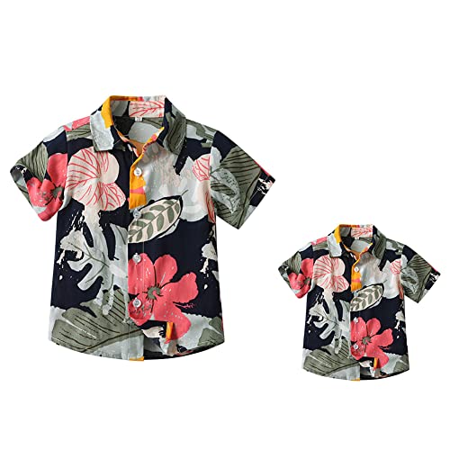 Odizli Hawaii Hemd Männer Herren Jungen Kinder Sommer Kurzarm Hawaiihemd Blumenmuster Herrenhemden Festival Kurzarmhemd Sommerhemd Freizeithemd Vater Sohn Partnerlook Grün Blätter Floral XXL von Odizli