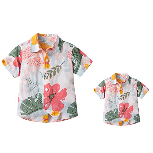 Odizli Hawaii Hemd Männer Herren Jungen Kinder Sommer Kurzarm Hawaiihemd Blumenmuster Herrenhemden Festival Kurzarmhemd Sommerhemd Freizeithemd Vater Sohn Partnerlook Weiß Blätter Floral L von Odizli