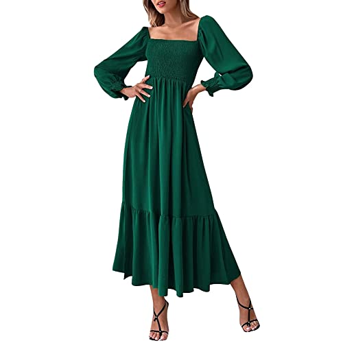 Odizli Herbstkleid Damen Elegant Langarm Blumenkleid Boho Style Midi Kleid Lang Sommerkleid Festlich Hochzeit Hochzeitsgast Herbst Winter Freizeitkleid Abendkleid Maxikleid Partykleid Grün L von Odizli