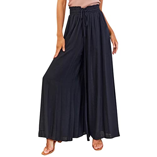 Odizli Hosenrock Damen Lang Boho Blume Chiffon Weite Hose Palazzo Schlaghose High Waist Culotte Baggy Strandhose Leicht Sommerhose Locker Flare Marlenehose Haremshose Freizeithose Schwarz S von Odizli