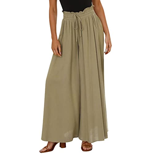 Odizli Hosenrock Damen Lang Boho Blume Chiffon Weite Hose Palazzo Schlaghose High Waist Culotte Baggy Strandhose Leicht Sommerhose Locker Flare Marlenehose Haremshose Freizeithose Stoffhose Braun M von Odizli