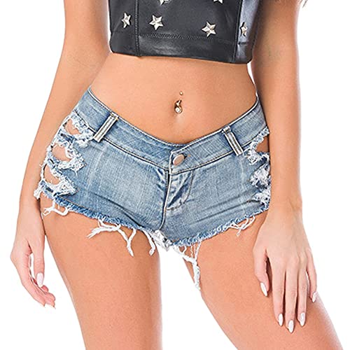 ODIZLI Jeans Shorts Damen Sexy Hotpants Denim Destroyed Mini Tight Bikini Shorts Frauen Kurze Hose Sommer Jeanshose Hot Pants Pole Dance 90er Jahre Rave Festival Techno Outfit Blau#1 M von Odizli