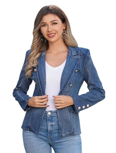 Odizli Jeansjacke Damen Kurz Elegant Vintage Modern Langarm Mode Jeanshemd Jeansblazer Cowgirl Denim Jeans Blazer Jacken Kurzblazer Frühling Sommer Herbst Coat Outwear Dunkelblau XL von Odizli