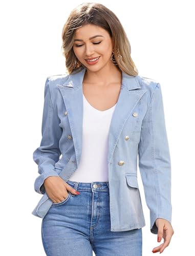 Odizli Jeansjacke Damen Kurz Elegant Vintage Modern Langarm Mode Jeanshemd Jeansblazer Cowgirl Denim Jeans Blazer Jacken Kurzblazer Frühling Sommer Herbst Coat Outwear Hellblau XL von Odizli