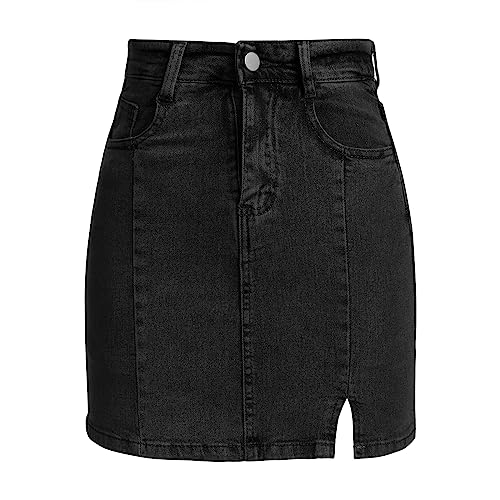 Odizli Jeansrock Damen Kurz Hosenrock Culottes Y2K Vintage Denim High Waist Bleistift Bodycon Sexy Knielang Mini Röcke Teenager Mädchen Frauen Sommer Casual Rave Festival Streetwear Schwarz #D M von Odizli