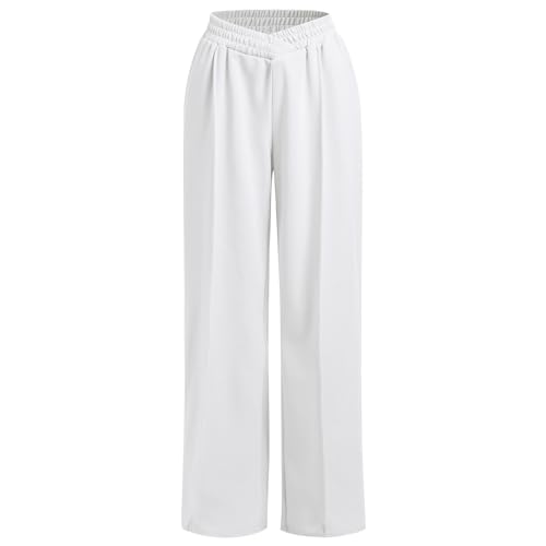 Odizli Jogginghose Damen Lang Baggy Baumwolle Bequeme Locker Weite Bein Breite Jogger High Waist Gummizug Palazzo Wide Leg Hose Sweatpants Yogahose Sporthosen Freizeithose Stoffhose Weiß L von Odizli