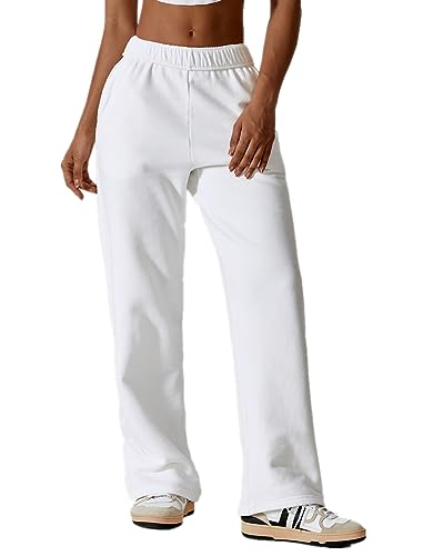 Odizli Jogginghose Damen Lang Baggy Jogging Wide Leg Hose High Waist Gummizug Weite Joggpants Sweatpants Sweat Pants mit Taschen Gym Fitness Sporthose Trainingshose Freizeithose Stoffhose Weiß XL von Odizli