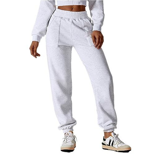 Odizli Jogginghose Damen Lang Baggy Winter Fleece Gef�tterte Warme Hose Thermohose High Waist Gummizug Damenhose Joggpants Sweathose Sweatpants mit Taschen Sporthose Trainingshose Freizeithose Wei� S von Odizli