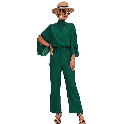 Odizli Jumpsuit Damen Elegant Hochzeit Lang Sommer 3/4 Ärmel Rollkragen Weite Hose Overall Frauen Festlich Kleidung Hochzeitsgäste Formal Party Geschäft Business Hosenanzug Playsuit Romper Grün XL von Odizli