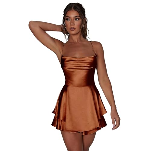 Odizli Jumpsuit Damen Kurz Frühling Sommer Sexy Spaghettiträger Rückenfreie Satin Kleider Minikleid Party Einfarbig Overall Romper Sommerkleid Festlich Hochzeit Hochzeitsgast Partykleid Dunkelbraun S Odizli Jumpsuit Damen Kurz Frühling Sommer Sexy Spaghettiträger Rückenfreie Satin Kleider Minikleid Party Einfarbig Overall Romper Sommerkleid Festlich Hochzeit Hochzeitsgast Partykleid Dunkelbraun S von Odizli
