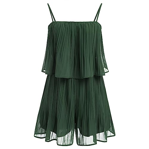 Odizli Jumpsuit Damen Sommer Kurz Elegant Sexy Ärmellos Spaghettiträger Plissee Chiffon Hosenrock Einteiler Romper Hosenkleid Overall Festlich Hochzeit Playsuit Hosenanzug Sommerkleidung Grün XL von Odizli