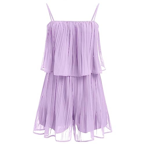 Odizli Jumpsuit Damen Sommer Kurz Elegant Sexy Ärmellos Spaghettiträger Plissee Chiffon Hosenrock Einteiler Romper Hosenkleid Overall Festlich Hochzeit Playsuit Hosenanzug Sommerkleidung Lila L von Odizli