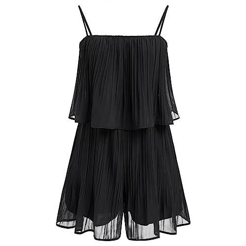 Odizli Jumpsuit Damen Sommer Kurz Elegant Sexy Ärmellos Spaghettiträger Plissee Chiffon Hosenrock Einteiler Romper Hosenkleid Overall Festlich Hochzeit Playsuit Hosenanzug Sommerkleidung Schwarz M von Odizli