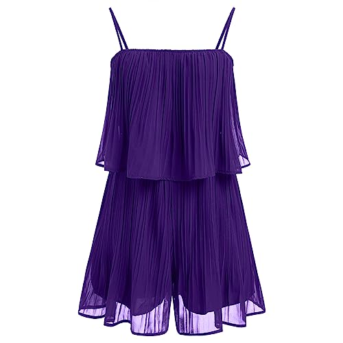 Odizli Jumpsuit Damen Sommer Kurz Elegant Sexy Ärmellos Spaghettiträger Plissee Chiffon Hosenrock Einteiler Romper Hosenkleid Overall Festlich Hochzeit Playsuit Hosenanzug Sommerkleidung Violett L von Odizli