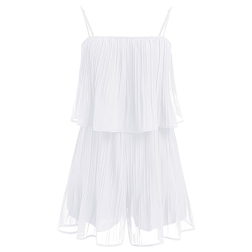 Odizli Jumpsuit Damen Sommer Kurz Elegant Sexy Ärmellos Spaghettiträger Plissee Chiffon Hosenrock Einteiler Romper Hosenkleid Overall Festlich Hochzeit Playsuit Hosenanzug Sommerkleidung Weiß L von Odizli