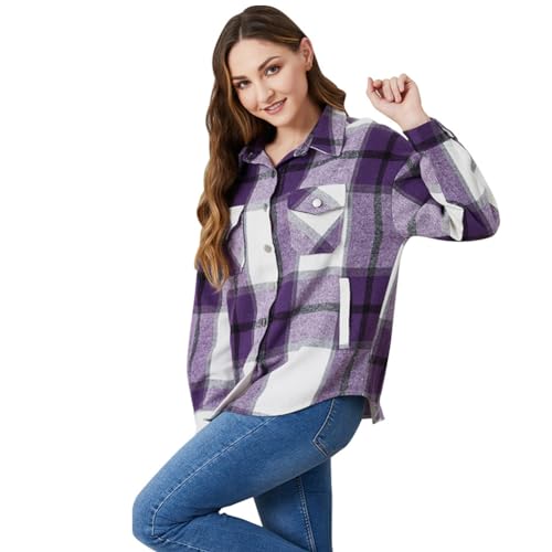 Odizli Karierte Bluse Damen Langarm Turn-down Button Down Karohemd Flanellhemd Hemd Jacket Mantel Holzfällerhemd Herbst Winter Hemdjacke Hemdbluse Partnerlook Mutter Tochter Outfit Lila-Frauen XL Odizli Karierte Bluse Damen Langarm Turn-down Button Down Karohemd Flanellhemd Hemd Jacket Mantel Holzfällerhemd Herbst Winter Hemdjacke Hemdbluse Partnerlook Mutter Tochter Outfit Lila-Frauen XL von Odizli