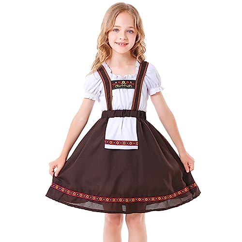 Odizli Kinder Dirndl Mädchen Kurzarm Weiß Blusen Dirndlbluse Trachtenbluse + Schürze Dirndlschürze + Trachtenrock Kleid Trachtenkleid Billig Kurz Oktoberfest 3tlg Outfit Kinderdirndl Braun 5-6 Jahre von Odizli