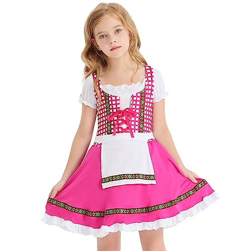 Odizli Kinder Dirndl Mädchen Kurzarm Weiß Blusen Dirndlbluse Trachtenbluse + Schürze Dirndlschürze + Trachtenrock Kleid Trachtenkleid Billig Kurz Oktoberfest 3tlg Outfit Kinderdirndl Rosa 13-14 Jahre von Odizli