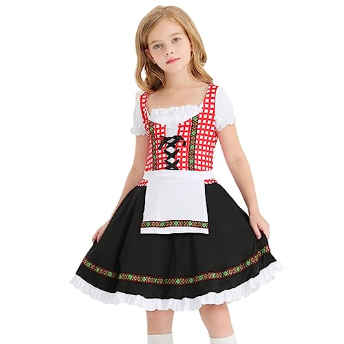 Odizli Kinder Dirndl Mädchen Kurzarm Weiß Blusen Dirndlbluse Trachtenbluse + Schürze Dirndlschürze + Trachtenrock Kleid Trachtenkleid Billig Oktoberfest 3tlg Outfit Kinderdirndl Schwarz 5-6 Jahre von Odizli