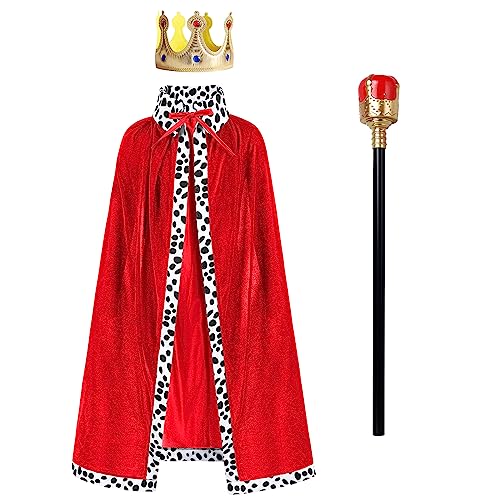 Odizli Kinder Junge Erwachsene Herren Ritter Prinz Kostüm Zepter Krone König Verkleidung Umhang Königsmantel Halloween Weihnachten Karneval Geburtstag Party Cosplay Faschingskostüme Rot Erwachsener von Odizli
