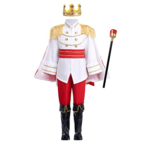 Odizli Kinder Junge Ritter Cinderella Prinz Kostüm Krone König Verkleidung Anzüge Halloween Weihnachten Karneval Geburtstag Maskerade Party Cosplay Faschingskostüme Rot+Krone+Zepter 9-10 Jahre von Odizli