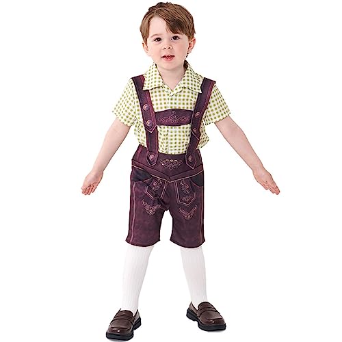 Odizli Kinder Jungen Kurzarm Gingham Hemd Trachtenhemd + Kurz Trachtenhosen + Trachtensocken Stockerpoint 3tlg Outfit Oktoberfest Halloween Karneval Cosplay Kostüm Grün 10-12 Jahre von Odizli