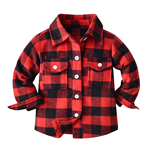 Odizli Kinder Kleinkind Baby Jungen Mädchen Langarm Button-Down Plaid Kariertes Hemd Karohemd Flanellhemd Blouson Jacket Mantel Holzfällerhemd Herbst Winter Hemdjacke Hemdbluse Karminrot 3-4 Jahre von Odizli