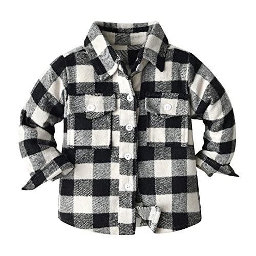 Odizli Kinder Kleinkind Baby Jungen Mädchen Langarm Button-Down Plaid Kariertes Hemd Karohemd Flanellhemd Blouson Jacket Mantel Holzfällerhemd Herbst Winter Hemdjacke Hemdbluse Schwarz 12-18 Monate von Odizli