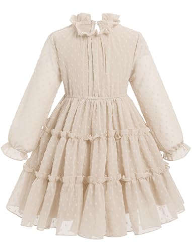 Odizli Kleid M�dchen Kinder Langarm Schweizer Punkt Chiffon R�schen A-Linie Sommerkleid Einschulung Festliche Hochzeit Geburtstag Einschulungskleid Freizeitkleid Kinderkleider Aprikose 12-13 Jahre von Odizli