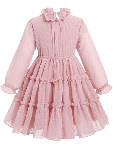 Odizli Kleid M�dchen Kinder Langarm Schweizer Punkt Chiffon R�schen A-Linie Sommerkleid Einschulung Festliche Hochzeit Geburtstag Einschulungskleid Freizeitkleid Kinderkleider Rosa 12-13 Jahre von Odizli