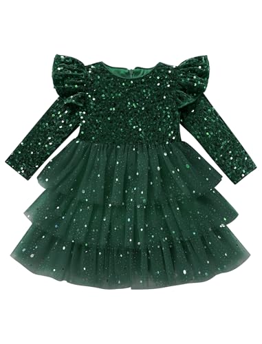 Odizli Kleider f�r M�dchen Kinder Baby Herbst Winter Warm Langarm Glitzer Pailletten Prinzessin T�llkleid Samtkleid Winterkleid Festlich Hochzeit Weihnachten Weihnachtskleid Gr�n 3-4 Jahre von Odizli
