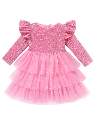 Odizli Kleider f�r M�dchen Kinder Baby Herbst Winter Warm Langarm Glitzer Pailletten Prinzessin T�llkleid Samtkleid Winterkleid Festlich Hochzeit Weihnachten Weihnachtskleid Rosa 18-24 Monate von Odizli