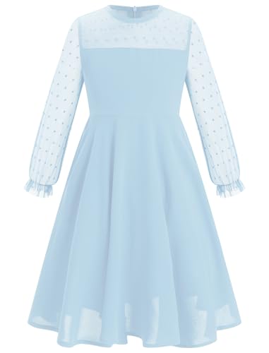 Odizli Kleider f�r M�dchen Kinder Herbst Winter Mesh Polka Dot Langarm A-Linie Kinderkleid Weihnachtskleid Einschulung Festlich Hochzeit Weihnachten Winterkleid Kinderkleidung Hellblau 11-12 Jahre von Odizli