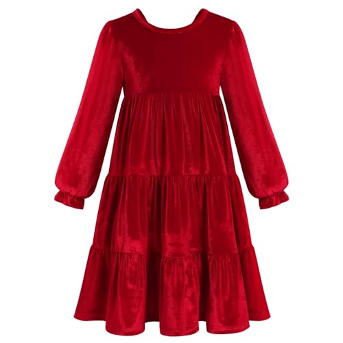 Odizli Kleider f�r M�dchen Kinder Herbst Winter Warm Langarm Samt R�schen A Line Prinzessin Samtkleid Winterkleid Weihnachten Hochzeit Festliches Weihnachtskleid Kinderkleidung Rot 5-6 Jahre von Odizli