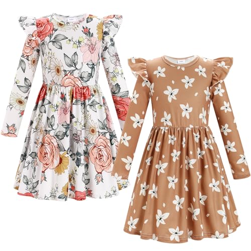 Odizli Kleider f�r M�dchen Kinder Kleinkind Herbst Winter Langarm Schmetterling Dinosaurier Blume A Linien M�dchenkleider Geburtstag Hochzeit Festliches Einschulungs Winterkleid Braun 3-4 Jahre von Odizli